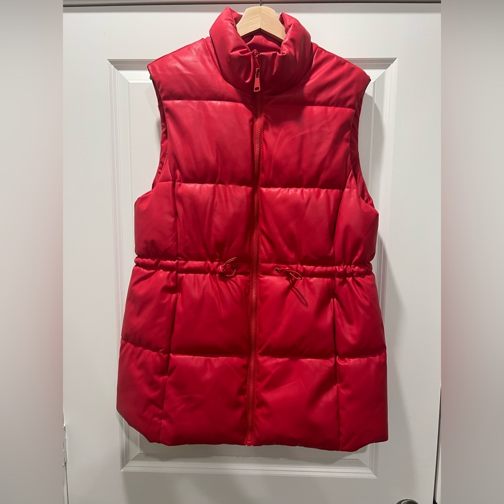 Fashion Nova Red Faux Leather Puffer Vest Outerwear Sz. L